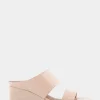 Comfortable Women's Two Band Mid Wedge Slide Sandal in Cipria Faux Leather