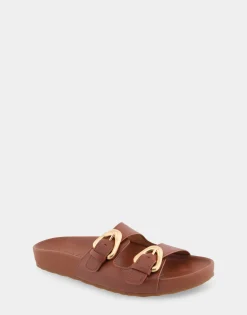 Comfortable Women's Two Band Molded Footbed Sandal in Gingerbread Leather