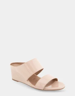 Comfortable Women's Two Band Mid Wedge Slide Sandal in Cipria Faux Leather