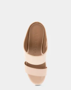 Comfortable Women's Two Band Mid Wedge Slide Sandal in Cipria Faux Leather