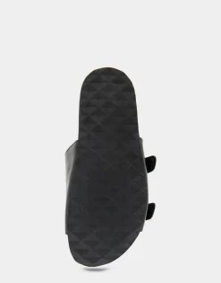Comfortable Women's Two Band Molded Footbed Sandal in Black Leather