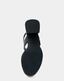 Comfortable Women's Two Band Slingback Block Heel Sandal in Black Leather
