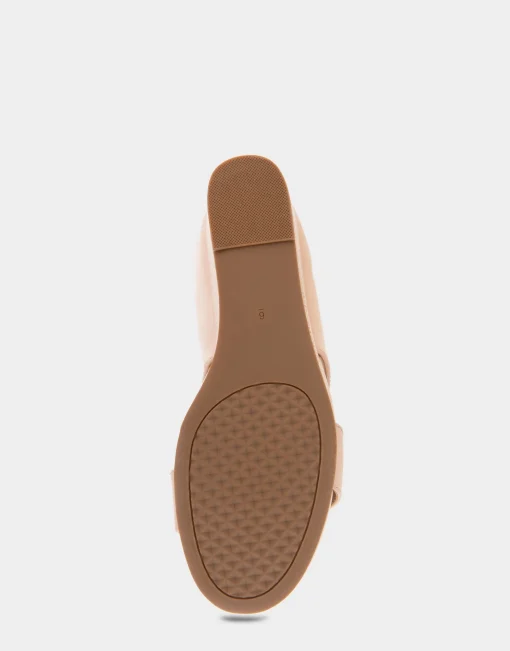Comfortable Women's Two Band Mid Wedge Slide Sandal in Cipria Faux Leather