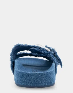 Comfortable Women's Two Band Molded Footbed Sandal in Denim Fabric Denim Fabric