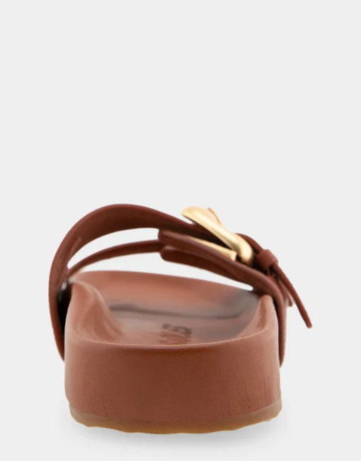 Comfortable Women's Two Band Molded Footbed Sandal in Gingerbread Leather