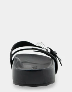 Comfortable Women's Two Band Molded Footbed Sandal in Black Leather