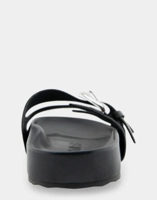 Comfortable Women's Two Band Molded Footbed Sandal in Black Leather