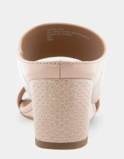 Comfortable Women's Two Band Mid Wedge Slide Sandal in Cipria Faux Leather