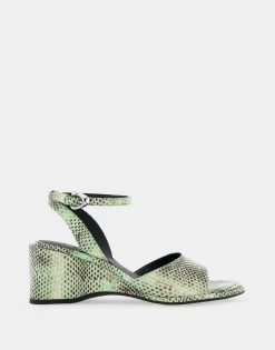 Comfortable Women's Two Piece Ankle Strap Wedge Sandal in Gleam Snake Embossed Leather