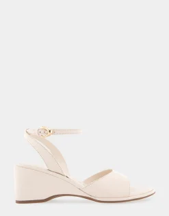 Comfortable Women's Two Piece Ankle Strap Wedge Sandal in Eggnog Leather