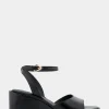 Comfortable Women's Two Piece Ankle Strap Wedge Sandal in Black Leather