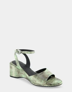 Comfortable Women's Two Piece Ankle Strap Wedge Sandal in Gleam Snake Embossed Leather