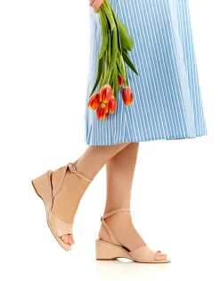 Comfortable Women's Two Piece Ankle Strap Wedge Sandal in Cipria Leather