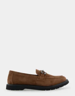 Comfortable Women's Ultralight Lug Loafer With Horsebit Detail in Tobacco Faux Suede Faux Suede