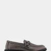 Comfortable Women's Ultralight Lug Loafer With Horsebit Detail in Gunmetal Pebbled Faux Leather Faux Leather