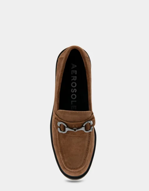 Comfortable Women's Ultralight Lug Loafer With Horsebit Detail in Tobacco Faux Suede Faux Suede