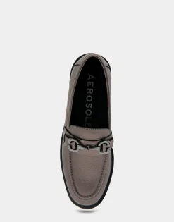 Comfortable Women's Ultralight Lug Loafer With Horsebit Detail in Gunmetal Pebbled Faux Leather Faux Leather