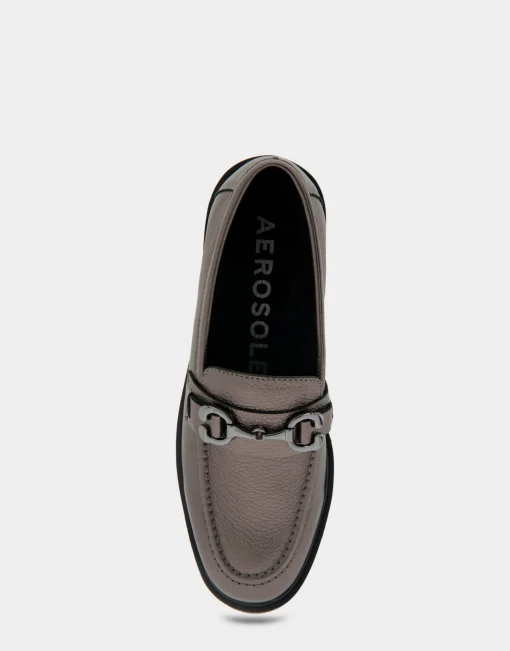 Comfortable Women's Ultralight Lug Loafer With Horsebit Detail in Gunmetal Pebbled Faux Leather Faux Leather