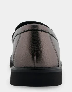 Comfortable Women's Ultralight Lug Loafer With Horsebit Detail in Gunmetal Pebbled Faux Leather Faux Leather