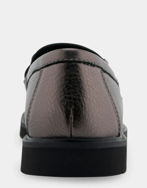 Comfortable Women's Ultralight Lug Loafer With Horsebit Detail in Gunmetal Pebbled Faux Leather Faux Leather
