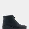 Comfortable Women's Wedge Heel Ankle Boot in Black Faux Leather