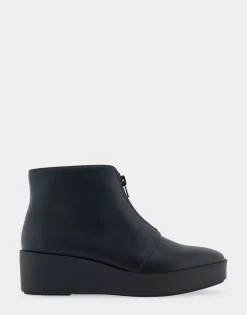 Comfortable Women's Wedge Heel Ankle Boot in Black Faux Leather