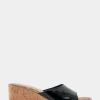 Comfortable Women's Wedge Slide Sandal in Black Patent Faux Leather