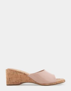 Comfortable Women's Wedge Slide Sandal in Cipria Patent Faux Leather