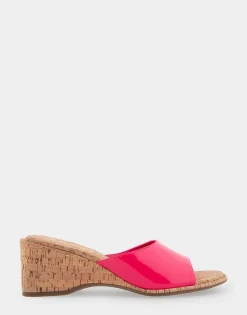 Comfortable Women's Wedge Slide Sandal in Virtual Pink Patent Faux Leather