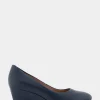 Comfortable Women's Wedge Pump in Navy Genuine Leather