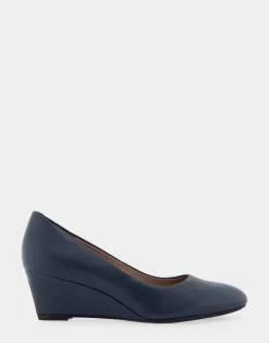 Comfortable Women's Wedge Pump in Navy Genuine Leather