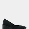 Comfortable Women's Wedge Pump in Black Gabardine Fabric