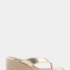 Comfortable Women's Wedge Thong Sandal in Soft Gold Faux Leather