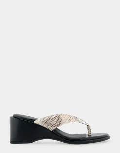 Comfortable Women's Wedge Thong Sandal in Roccia Snake Print Leather