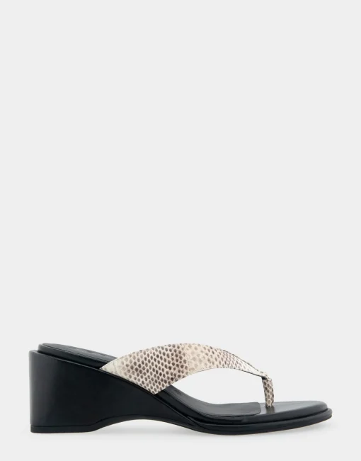 Comfortable Women's Wedge Thong Sandal in Roccia Snake Print Leather
