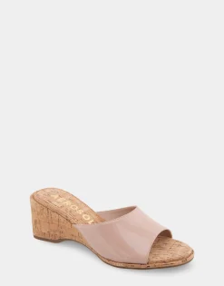 Comfortable Women's Wedge Slide Sandal in Cipria Patent Faux Leather