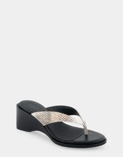 Comfortable Women's Wedge Thong Sandal in Roccia Snake Print Leather