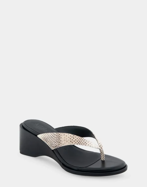 Comfortable Women's Wedge Thong Sandal in Roccia Snake Print Leather