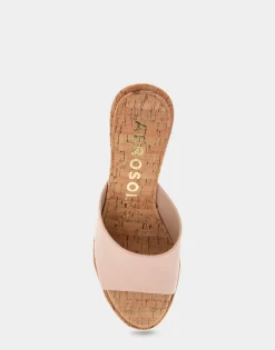 Comfortable Women's Wedge Slide Sandal in Cipria Patent Faux Leather