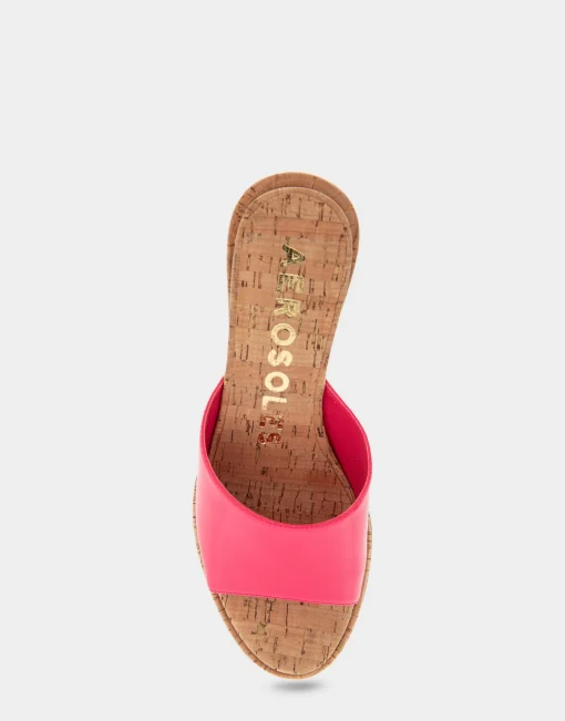 Comfortable Women's Wedge Slide Sandal in Virtual Pink Patent Faux Leather
