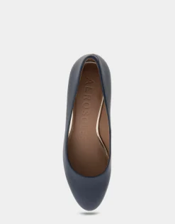 Comfortable Women's Wedge Pump in Navy Genuine Leather