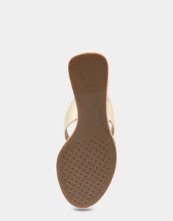 Comfortable Women's Wedge Thong Sandal in Soft Gold Faux Leather