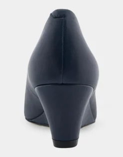 Comfortable Women's Wedge Pump in Navy Genuine Leather