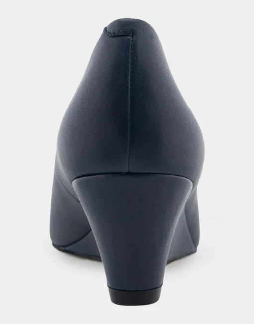 Comfortable Women's Wedge Pump in Navy Genuine Leather