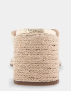 Comfortable Women's Wedge Thong Sandal in Soft Gold Faux Leather