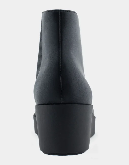 Comfortable Women's Wedge Heel Ankle Boot in Black Faux Leather