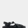 Comfortable Women's Woven Fisherman Footbed Sandal in Black Leather