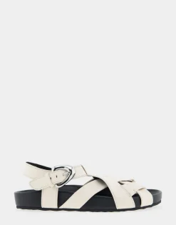 Comfortable Women's Woven Fisherman Footbed Sandal in Eggnog Leather