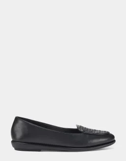 Comfortable Women's Woven Plug Loafer in Black Faux Leather