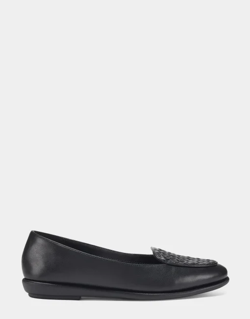 Comfortable Women's Woven Plug Loafer in Black Faux Leather